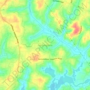 Mapa topográfico Nedumpana, altitud, relieve