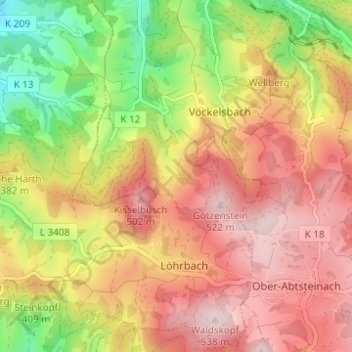Mapa topográfico Schnorrenbach, altitud, relieve
