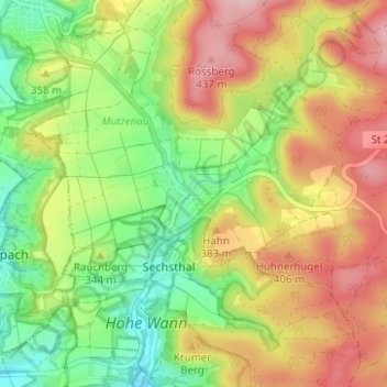 Mapa topográfico Altershausen, altitud, relieve