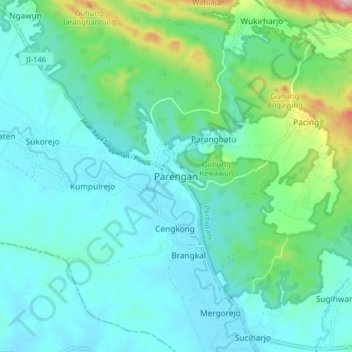 Mapa topográfico Parengan, altitud, relieve
