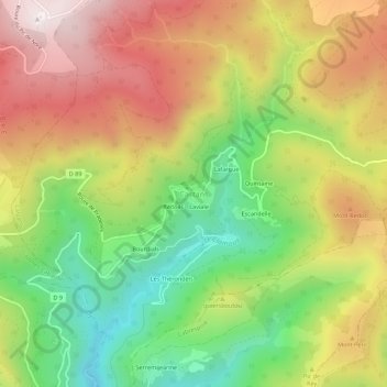 Mapa topográfico Castans, altitud, relieve