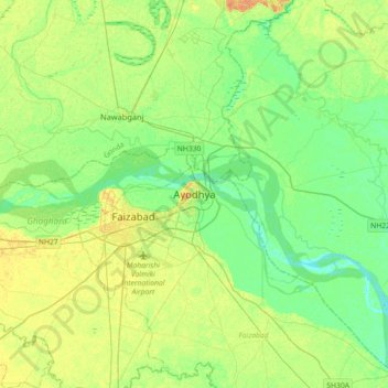 Mapa topográfico Ayodhya, altitud, relieve