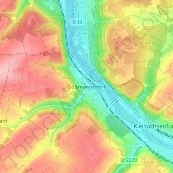 Mapa topográfico Goßmannsdorf, altitud, relieve