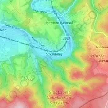Mapa topográfico Stromberg, altitud, relieve
