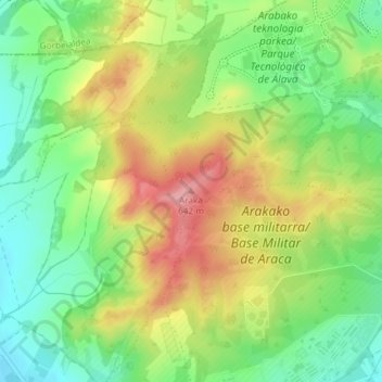 Mapa topográfico Araka, altitud, relieve