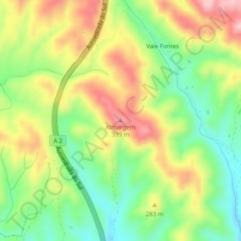 Mapa topográfico Almargem, altitud, relieve