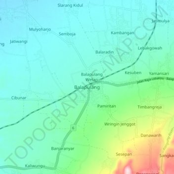 Mapa topográfico Balapulang, altitud, relieve