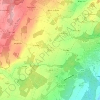 Mapa topográfico Mocken, altitud, relieve