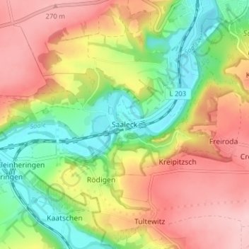 Mapa topográfico Saaleck, altitud, relieve