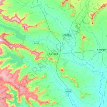 Mapa topográfico Satara, altitud, relieve