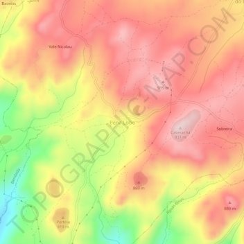 Mapa topográfico Pena Lobo, altitud, relieve