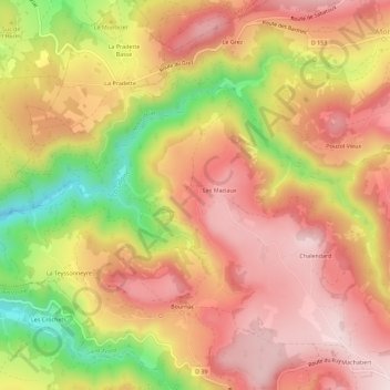 Mapa topográfico Bigorre, altitud, relieve