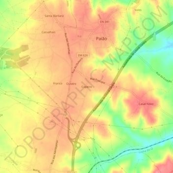 Mapa topográfico Copeiro, altitud, relieve
