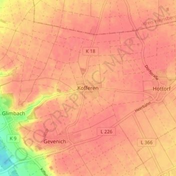 Mapa topográfico Kofferen, altitud, relieve