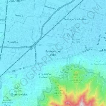 Mapa topográfico Fuentes del Valle, altitud, relieve