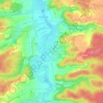Mapa topográfico Wörleschwang, altitud, relieve