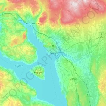 Mapa topográfico Hamar, altitud, relieve