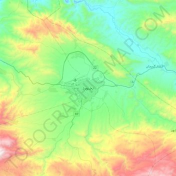 Mapa topográfico Bojnord, altitud, relieve