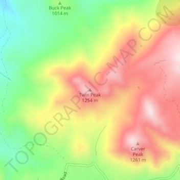 Mapa topográfico Twin Peak, altitud, relieve