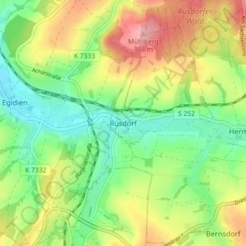 Mapa topográfico Rüsdorf, altitud, relieve