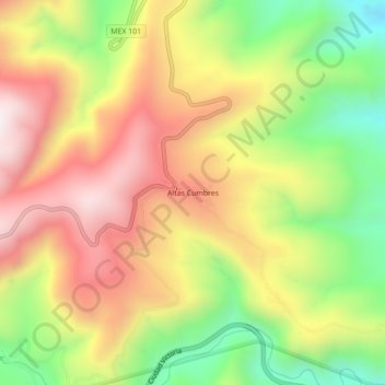 Mapa topográfico Altas Cumbres, altitud, relieve