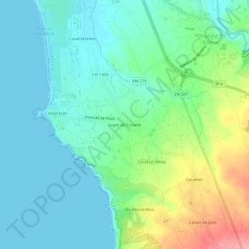 Mapa topográfico Lugar da Estrada, altitud, relieve