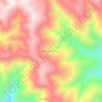 Mapa topográfico Minyeimemut, altitud, relieve