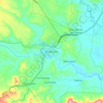 Mapa topográfico Amacuzac, altitud, relieve