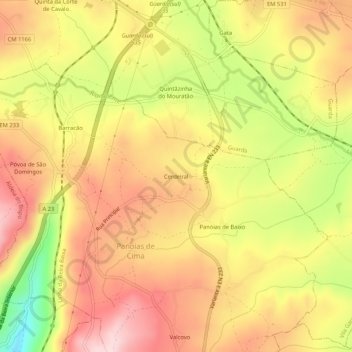 Mapa topográfico Cerdeiral, altitud, relieve