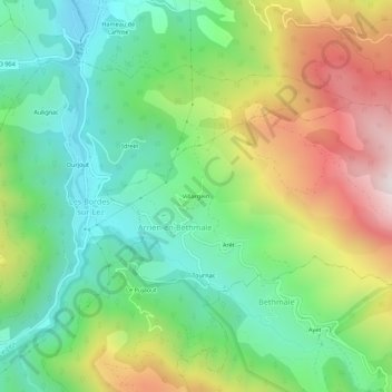 Mapa topográfico Villargein, altitud, relieve