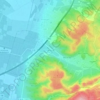 Mapa topográfico Cazeneuve, altitud, relieve