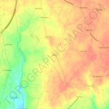 Mapa topográfico Tojeiro, altitud, relieve