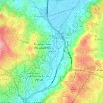 Mapa topográfico Flamenga, altitud, relieve
