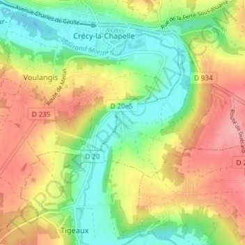 Mapa topográfico Serbonne, altitud, relieve
