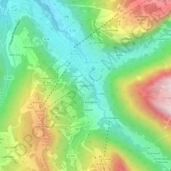 Mapa topográfico Les Nants, altitud, relieve