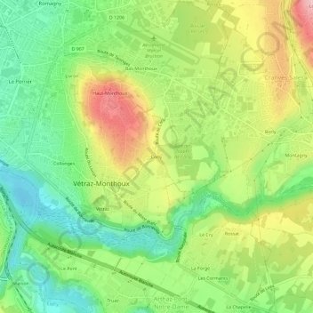 Mapa topográfico Corly, altitud, relieve