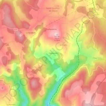 Mapa topográfico Peyreviolle, altitud, relieve