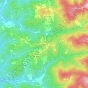 Mapa topográfico Castagnoli, altitud, relieve