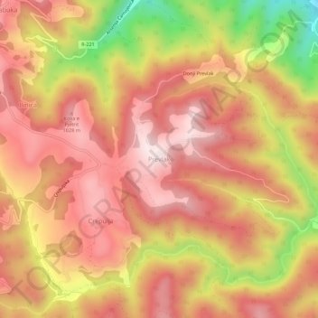 Mapa topográfico Prevlak, altitud, relieve