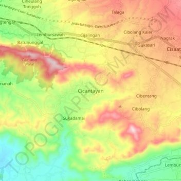 Mapa topográfico Cicantayan, altitud, relieve