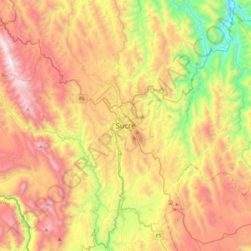 Mapa topográfico Sucre, altitud, relieve