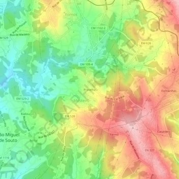 Mapa topográfico Proselha, altitud, relieve
