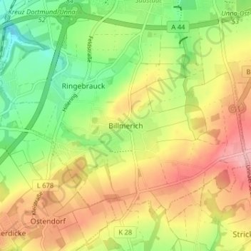 Mapa topográfico Billmerich, altitud, relieve