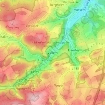 Mapa topográfico Vollem, altitud, relieve