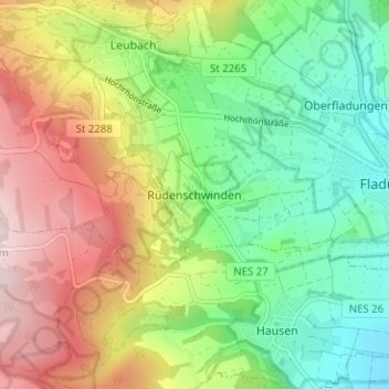 Mapa topográfico Rüdenschwinden, altitud, relieve