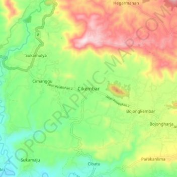 Mapa topográfico Cikembar, altitud, relieve