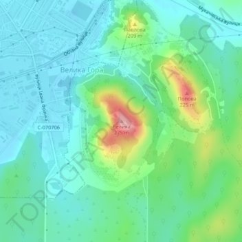 Mapa topográfico Велика, altitud, relieve