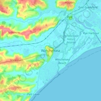 Mapa topográfico Winchelsea, altitud, relieve