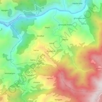 Mapa topográfico dungahar, altitud, relieve