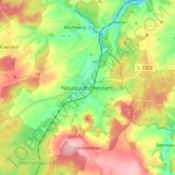 Mapa topográfico Neustadt (Hessen), altitud, relieve